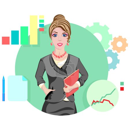Illustration for Success in the enterprise lies in a well-established economy and in the technical process, job, girl, lady, woman, development, vector illustration, office, work, business - Royalty Free Image