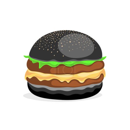 Téléchargez les photos : Un grand hamburger noir qui vous surprendra par son originalité et son goût, fast food, café, isoler, fond blanc, vecteur, illustration - en image libre de droit