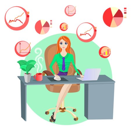 Illustration for Business success lies in statistics and mathematics, girl, lady, motivation, business, success, development, office, vector illustration - Royalty Free Image