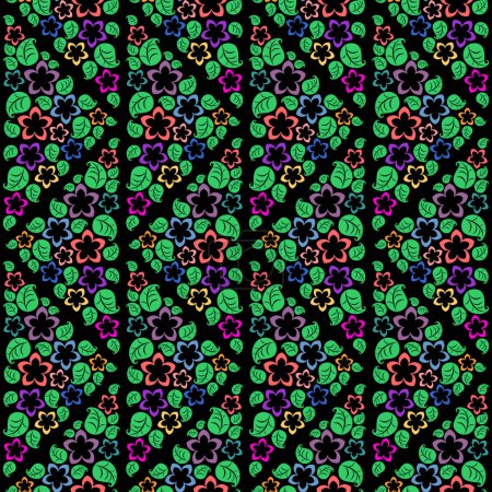 Flower patterns will decorate your surroundings, black background, leaves, colored, seamless pattern, art, vector