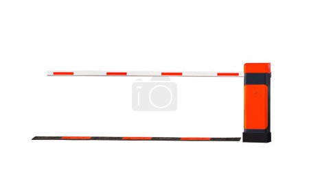 Photo for Colorful Automatic car barrier with speed bump isolated on white background with clipping path - Royalty Free Image