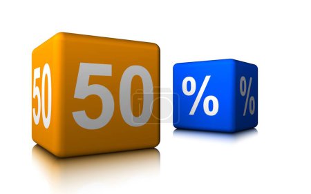 Foto de Raster gráfico 3d renderizado dos cubos naranja y azul con 50 y% en - Imagen libre de derechos