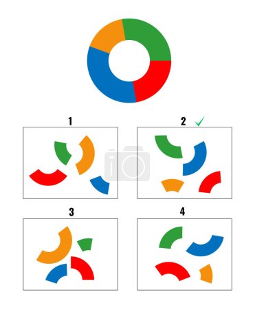 Ilustración de Prueba colorida del razonamiento abstracto de IQ con cuatro un gráfico de pastel principal y cuatro conjuntos de piezas de gráfico de pastel - Imagen libre de derechos