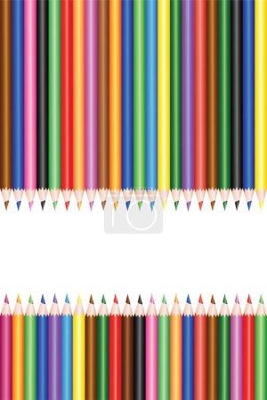 Foto de Crayones escolares alineados en la parte superior e inferior de la página de formato A4 con espacio vacío para el texto - Imagen libre de derechos