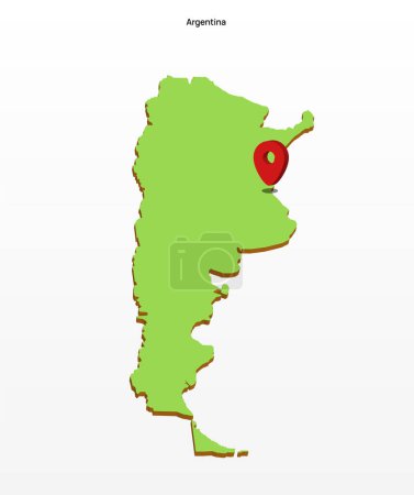 3d vector illustration graphic green color geographical map of Argentina with red pointer icon on capitol
