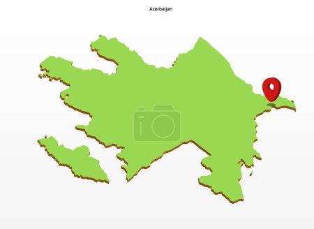Illustration for 3d vector illustration graphic green color geographical map of Azerbaijan with point on Capitol - Royalty Free Image