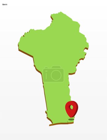 3d vector illustration graphic green color geographical map of Benin with point on Capitol