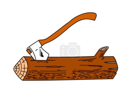 Illustration for Cutting down wood trees by ax. vector clip style. wood log for camp fire. - Royalty Free Image