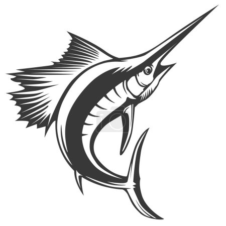 Illustration for Marlin fish logo.Sword fishing emblem for sport club. Angry fish background theme vector illustration. - Royalty Free Image