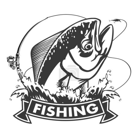 Illustration for Mahimahi fishing on white logo illustration. illustration of dolphinfish can be used for creating logo and emblem for fishing clubs, prints, web and other crafts. - Royalty Free Image