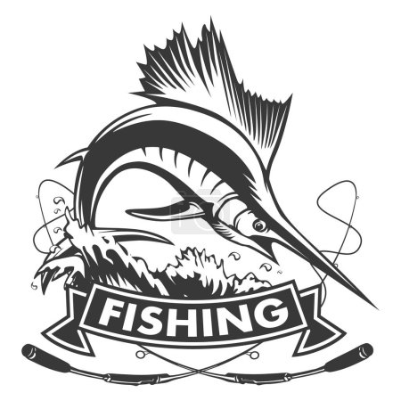 Ilustración de Logotipo de pez marlin. Emblema de pesca de espada para club deportivo. Peces enojados tema de fondo Ilustración
. - Imagen libre de derechos