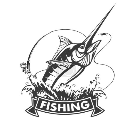 Ilustración de Logotipo de pez marlin. Emblema de pesca de espada para club deportivo. Peces enojados tema de fondo ilustración
. - Imagen libre de derechos