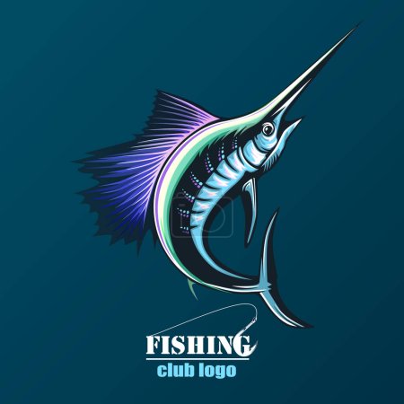 marlin fish logo.sword fishing emblem für sportverein. wütend Fisch Hintergrund Thema Vektor Illustration.