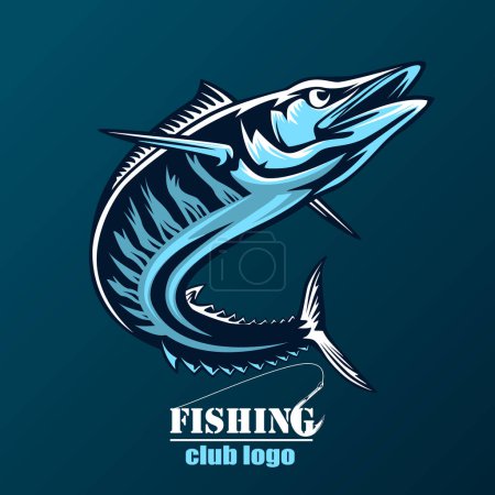 Illustration for Vector Illustration of a wahoo , Acanthocybium solandri, a scombrid fish jumping up viewed from the side set on isolated white background done in retro style. - Royalty Free Image