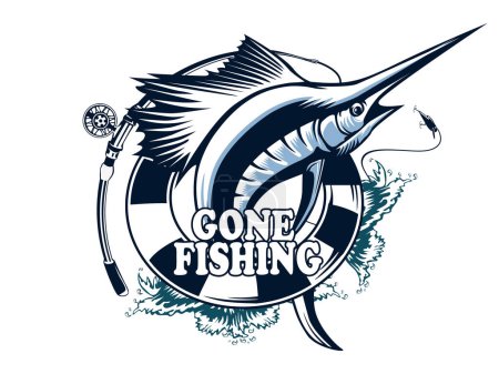 Ilustración de Logotipo de pez marlin. Emblema de pesca de espada para club deportivo. Peces enojado tema de fondo vector ilustración
. - Imagen libre de derechos