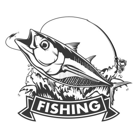 Thunfisch große Fischerei auf weißem Logo Illustration. Vektor-Illustration kann für die Erstellung von Logo und Emblem für Angelvereine, Drucke, Web-und andere Handwerke verwendet werden.