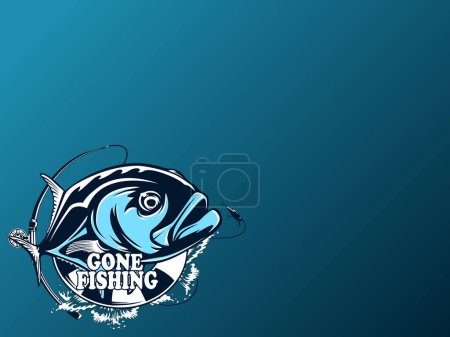 Illustration for Fishing emblem of  permit isolated on white. Bone fish logo in blue colours. Ocean theme background. - Royalty Free Image