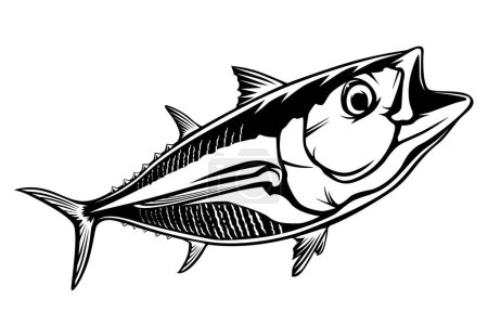 Illustration for Tuna big fishing on white logo illustration. Vector illustration can be used for creating logo and emblem for fishing clubs, prints, web and other crafts. - Royalty Free Image