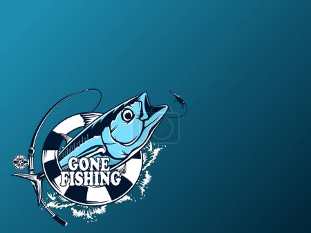 Illustration for Tuna big fishing on white logo illustration. Vector illustration can be used for creating logo and emblem for fishing clubs, prints, web and other crafts. - Royalty Free Image
