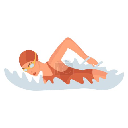 Schwimmerin. Schwimmen Sport Illustration Vector. Schwimmerin in Badeanzügen und Badekappen. 