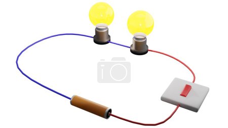 Photo for A series circuit in 3D rendering. A series circuit is a circuit in which resistors are arranged in a chain, so the current has only one path to take - Royalty Free Image