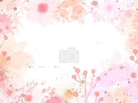 pastel colored watercolor flowers on white ground with space for text template