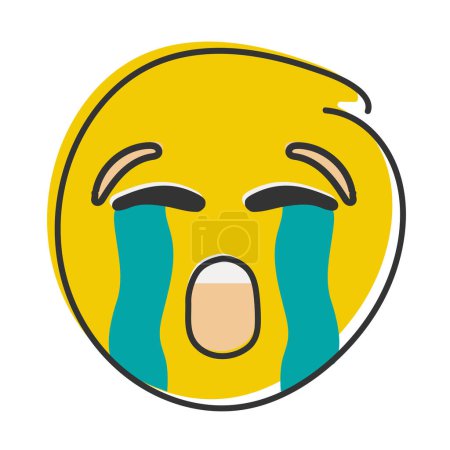 Photo for Loudly crying emoji. Yellow emoticon with streams of tears. Hand drawn, flat style emoticon. - Royalty Free Image