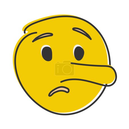 Photo for Liar emoji. Pinocchio emoticon with long nose, lying yellow face. Hand drawn, flat style emoticon. - Royalty Free Image