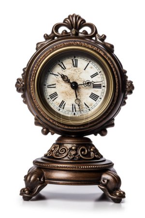 Photo for 3D illustration of classic vintage table clock isolated on white background. Classic and retro style clock design gives the feeling of having an antique clock. - Royalty Free Image