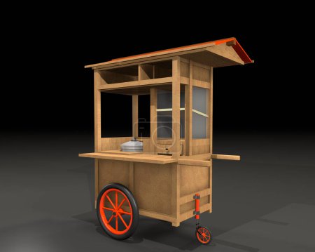 Téléchargez les photos : Modèle 3D d'un chariot de nouilles boulettes de viande, pour vendre ou vendre sur le bord de la route ou appelé vendeurs de rue - en image libre de droit