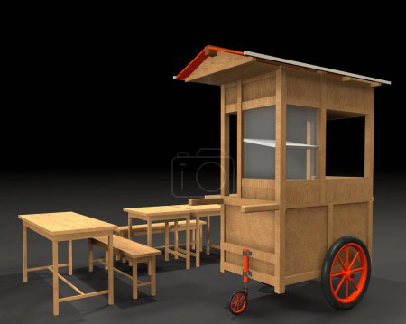 Téléchargez les photos : Modèle 3D d'un chariot de nouilles boulettes de viande, pour vendre ou vendre sur le bord de la route ou appelé vendeurs de rue - en image libre de droit