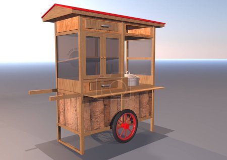 Photo for 3D model of a meatball noodle cart, for selling around or selling on the roadside or called street vendors - Royalty Free Image