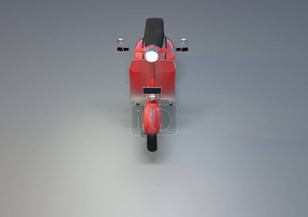 Foto de Composición de un viejo scooter rojo visto desde la parte frontal superior, renderizado 3D. - Imagen libre de derechos