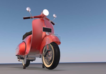 Photo for Old red scooter seen from the front side looking down, 3D rendering. - Royalty Free Image