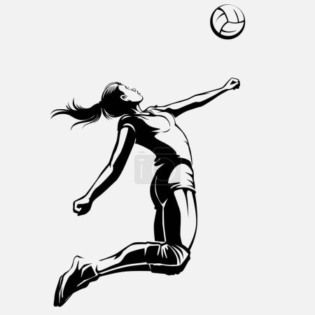 Ilustración de Ilustración vectorial, jugadora femenina de voleibol realizando un golpe o sirviendo salto. - Imagen libre de derechos