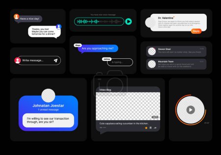 Big Set of Incoming Messages and Notifications Illustrations. Social Media UI in Minimalistic Design. Empty Space for Adding User Profile Icon. Fully Editable. Voice and Video Messages. Web Element