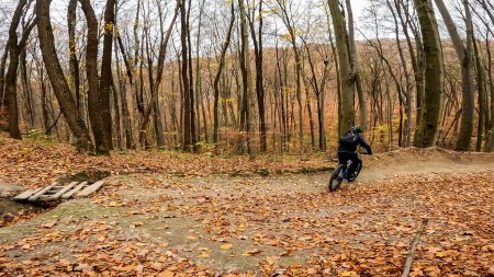 Photo for Enduro bicycle ride on the forest trails in the autumn season - Royalty Free Image