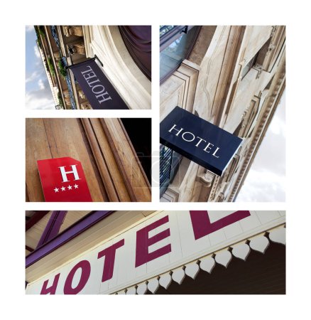 Photo for Various hotel signs on a collage - Royalty Free Image