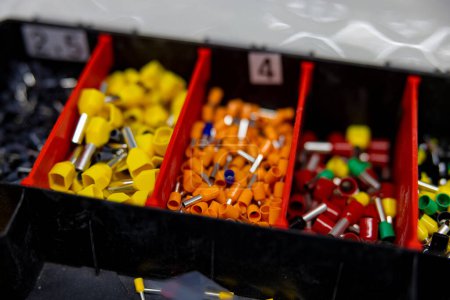 Photo for A close up of a tool box with a lot of different electrical pins - Royalty Free Image