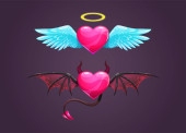 Angel and devil cartoon hearts. Love concept icons. Vector illustration. puzzle #640342000