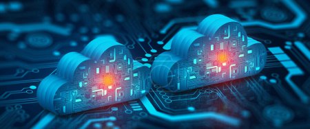 Foto de Tecnología de computación en la nube Internet en código binario con fondo abstracto. Cloud Service, Cloud Storage Concept. Renderizado 3D. - Imagen libre de derechos