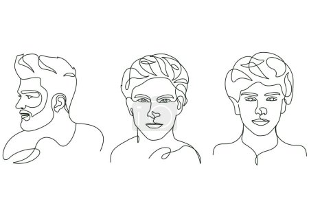 Téléchargez les photos : Hommes dessinés à la main visage et coiffure continue ligne dessin élégant ligne minimaliste illustration - en image libre de droit
