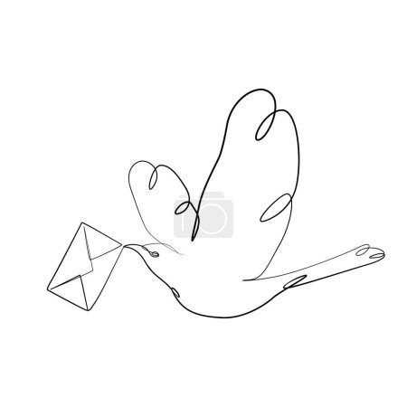 Téléchargez les photos : Oiseau portant enveloppe de lettre dans sa bouche élégant continue ligne art - en image libre de droit