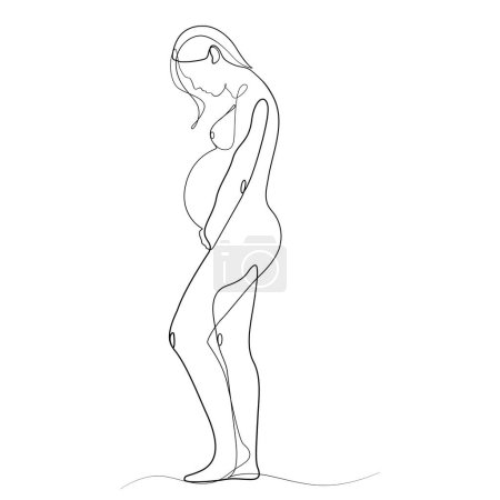 Téléchargez les photos : Grossesse femme avec son ventre élégant continue ligne dessin art minimaliste - en image libre de droit