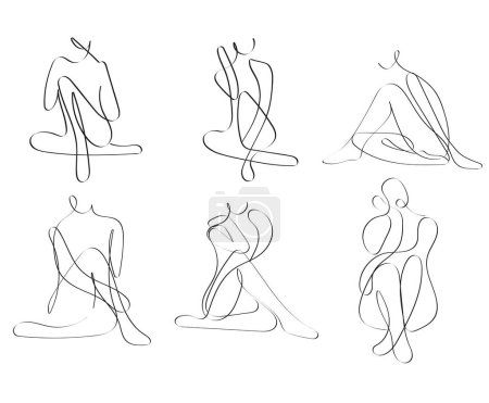 Hand-drawn abstract female figure sitting pose continues line drawing