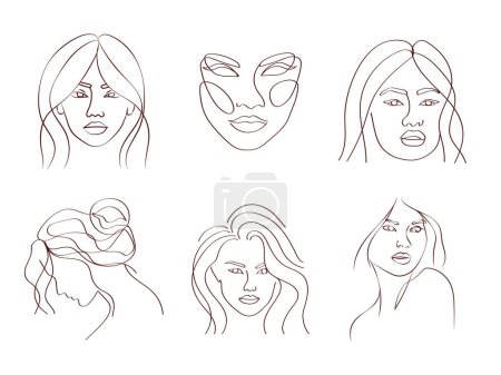 Téléchargez les photos : Dessiné à la main abstraits femmes visages ligne art dessin gribouillage art - en image libre de droit