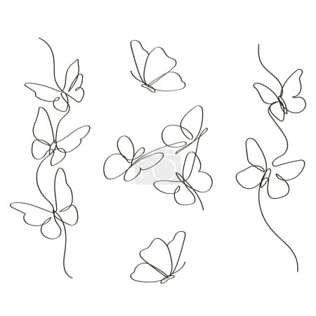 Hand-drawn continues line art butterflies drawing