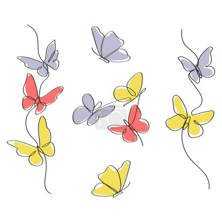 Téléchargez les photos : Papillons dessinés à la main élégant continue dessin d'art en ligne - en image libre de droit