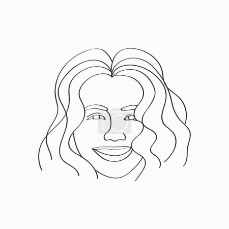 Téléchargez les photos : Mignon fille sourire heureux humeur ligne art gribouille art dessiné à la main - en image libre de droit
