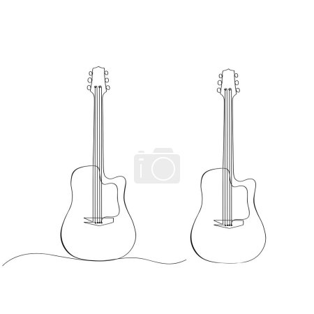 Téléchargez les photos : Minimaliste continue ligne art guitare instruments de musique illustration - en image libre de droit
